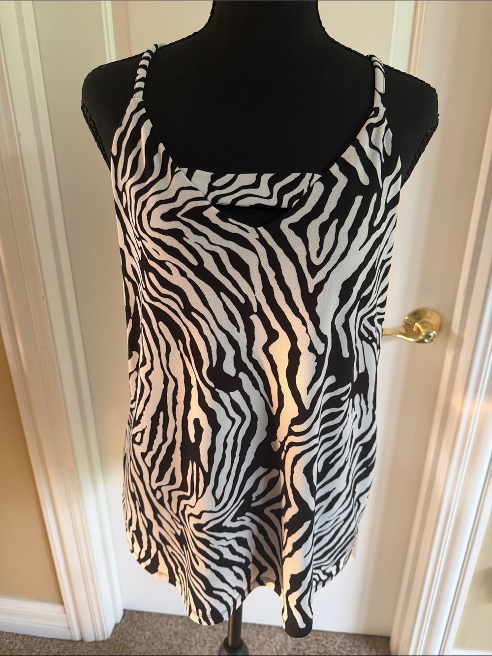 Bar III Women’s Black and White Zebra Print Cami lined Tank Top